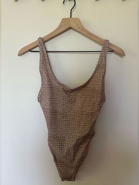 SKIMS Croc-Embossed One-Piece Swimsuit — Beige